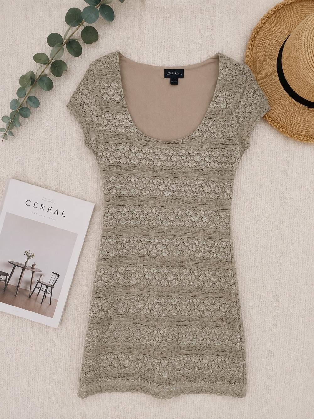 Woman Within Tan Lace Scoop Neck Dress